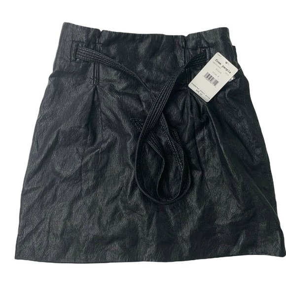 Free People Payton Paperbag Black Faux Leather Tie Waist Mini Skirt - Picture 11 of 11